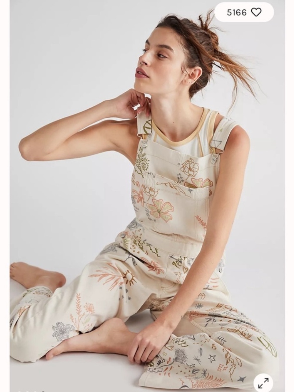 Free People We The Free Ziggy Doodle Daze Hatmony Overalls Large Rare Cream
